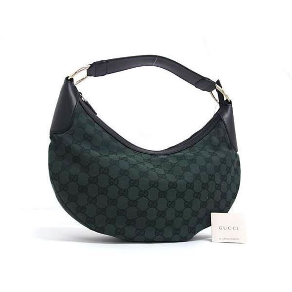 GUCCI GG Canvas Leather Hobo Bag Green Black